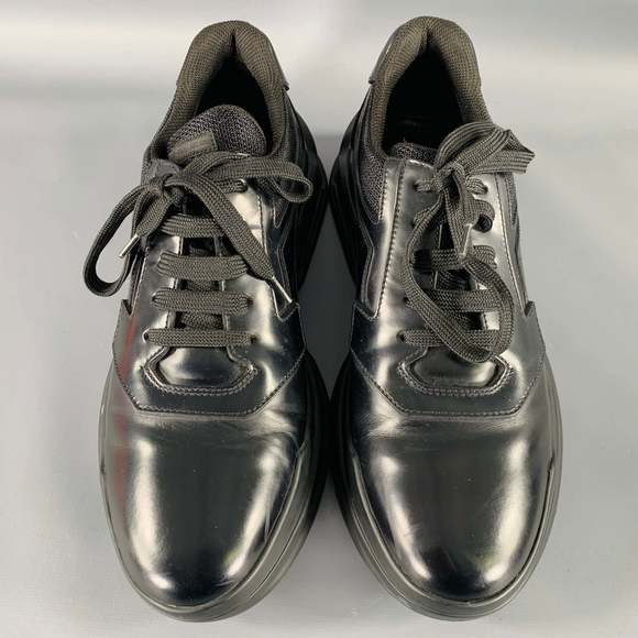 PRADA Black Mesh Leather Sneakers - Picture 4 of 11